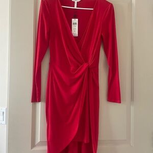 BCBGeneration Red Asymmetrical Ruched Wrap Dress